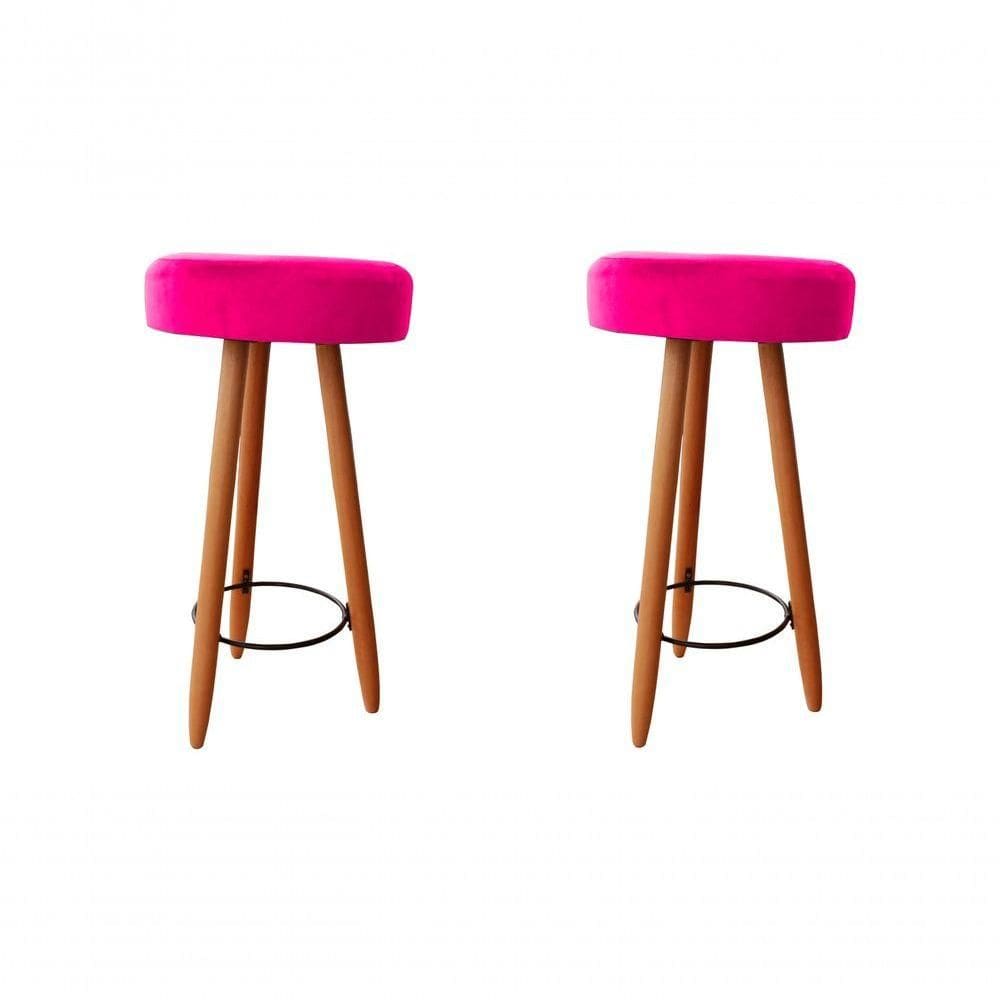 Kit Duas Banqueta Alta Para área Gourmet Balcão Pés Palito Rosa Pink Eli Móveis E Decoração