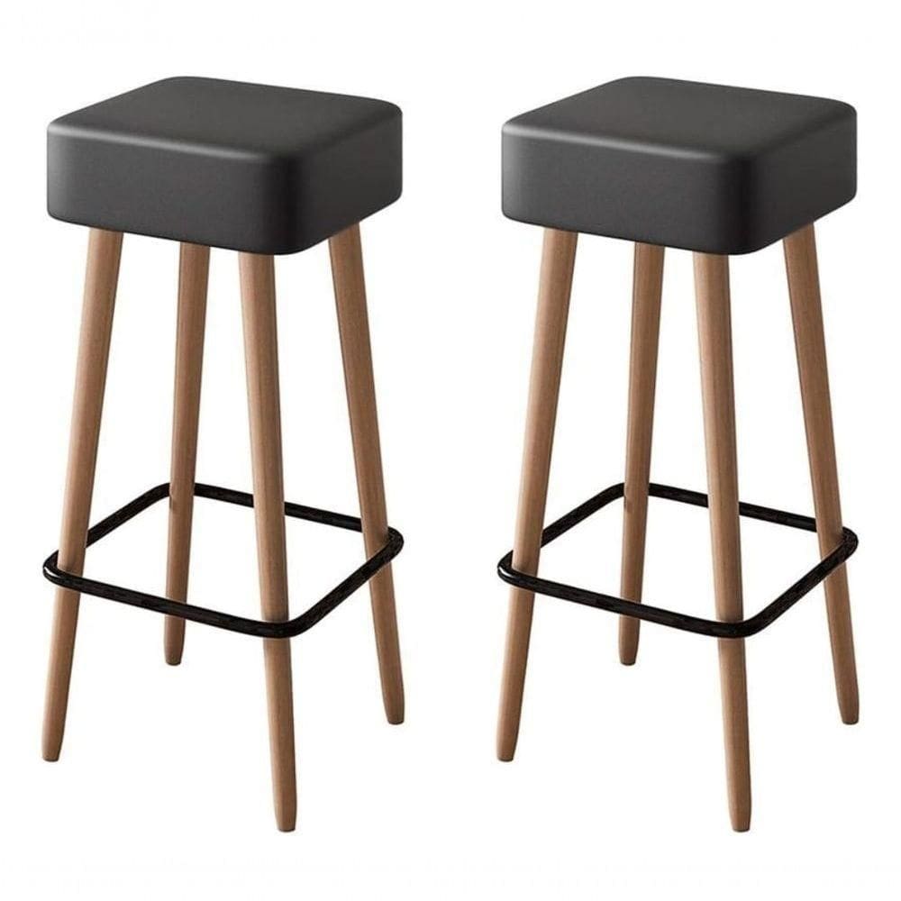 Kit 2 Banquetas Banco Alta Luxo Para Area Gourmet Cozinha Bar Balcao Bistro Courino Preto Eli Móveis E Decoração