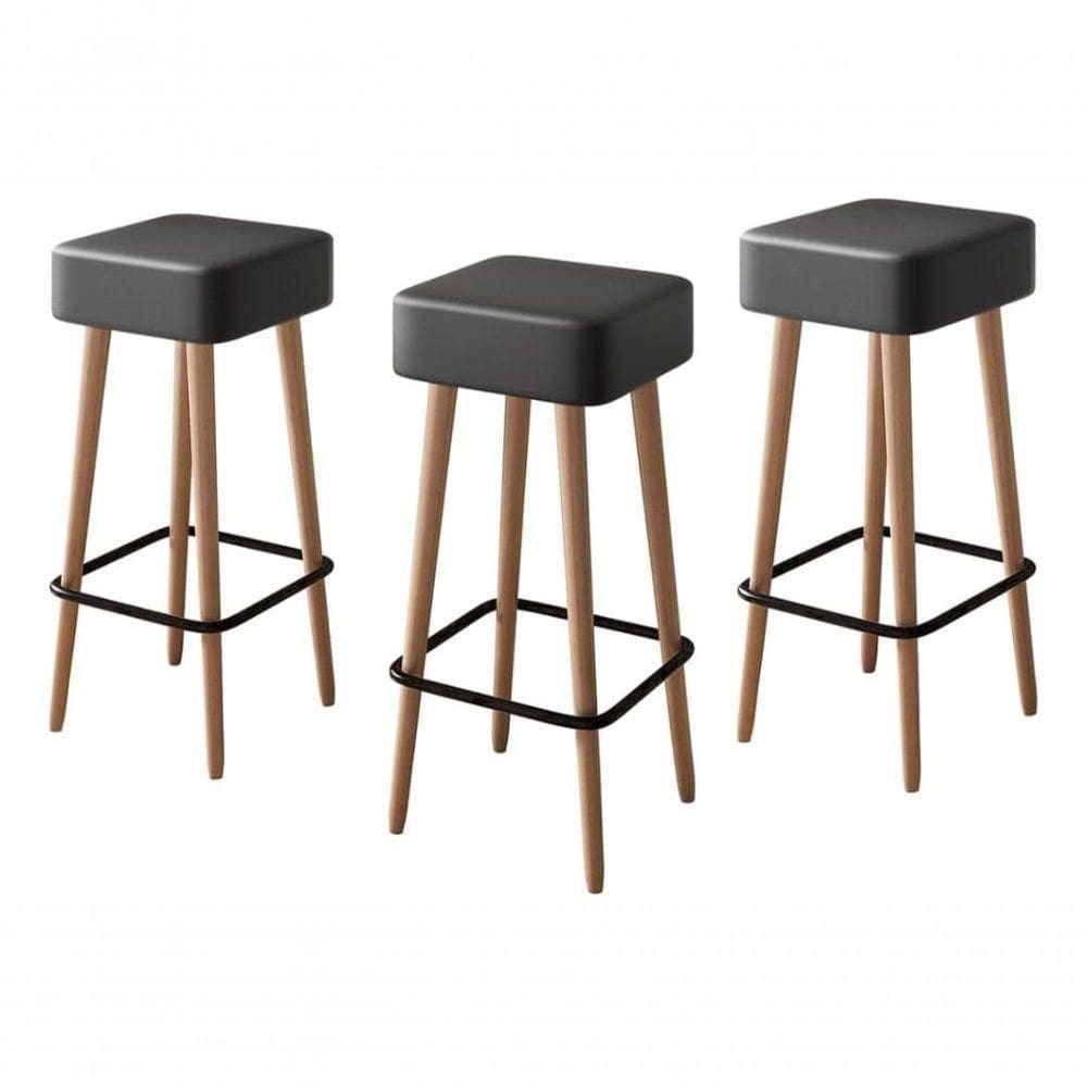 Kit 3 Banquetas Banco Alta Luxo Para Area Gourmet Cozinha Bar Balcao Bistro Courino Preto Eli Móveis E Decoração