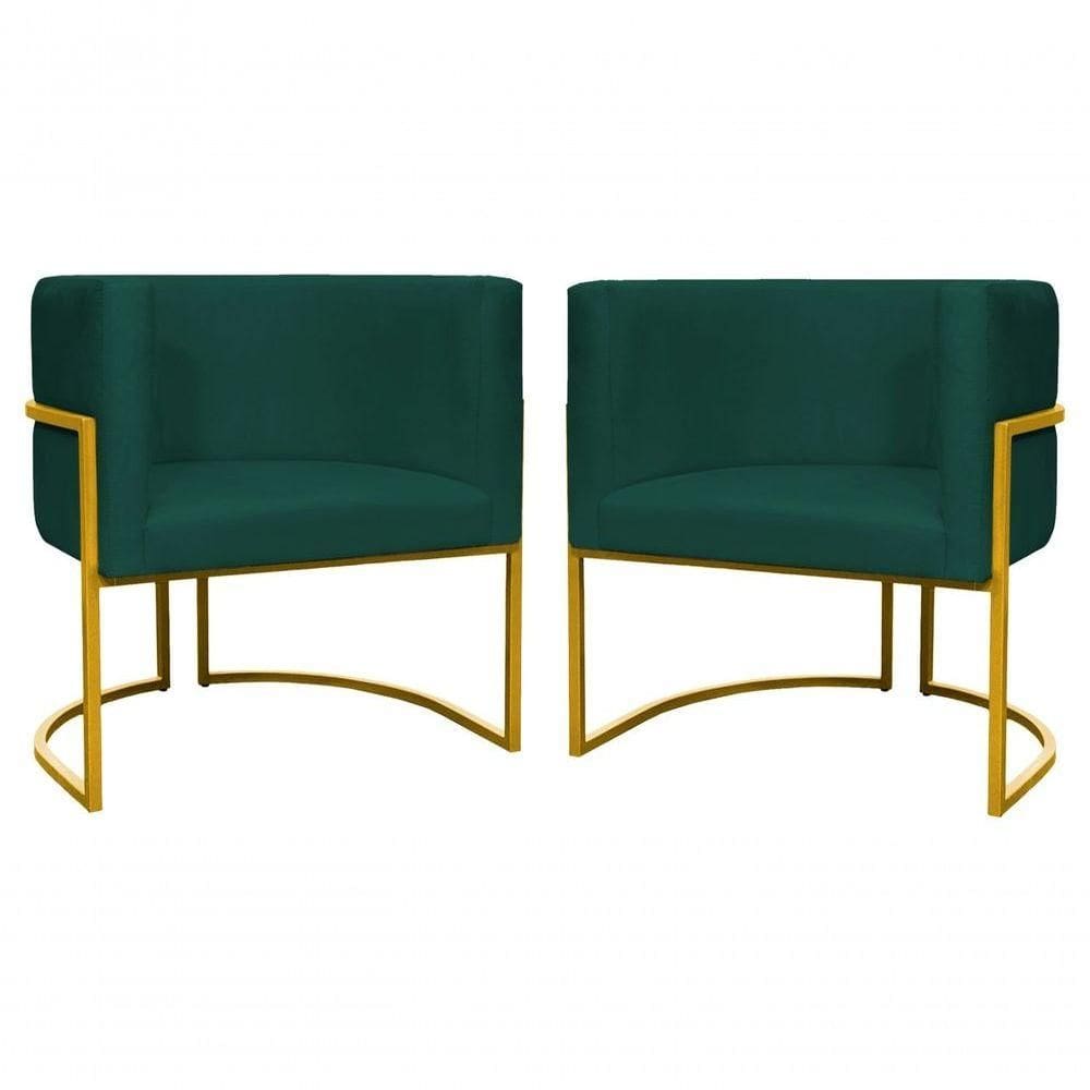 Kit 2 Poltronas Decorativa Luxo Base De Metal Dourada Escritório Recepção Sala Suede Verde Eli Móveis E Decoração