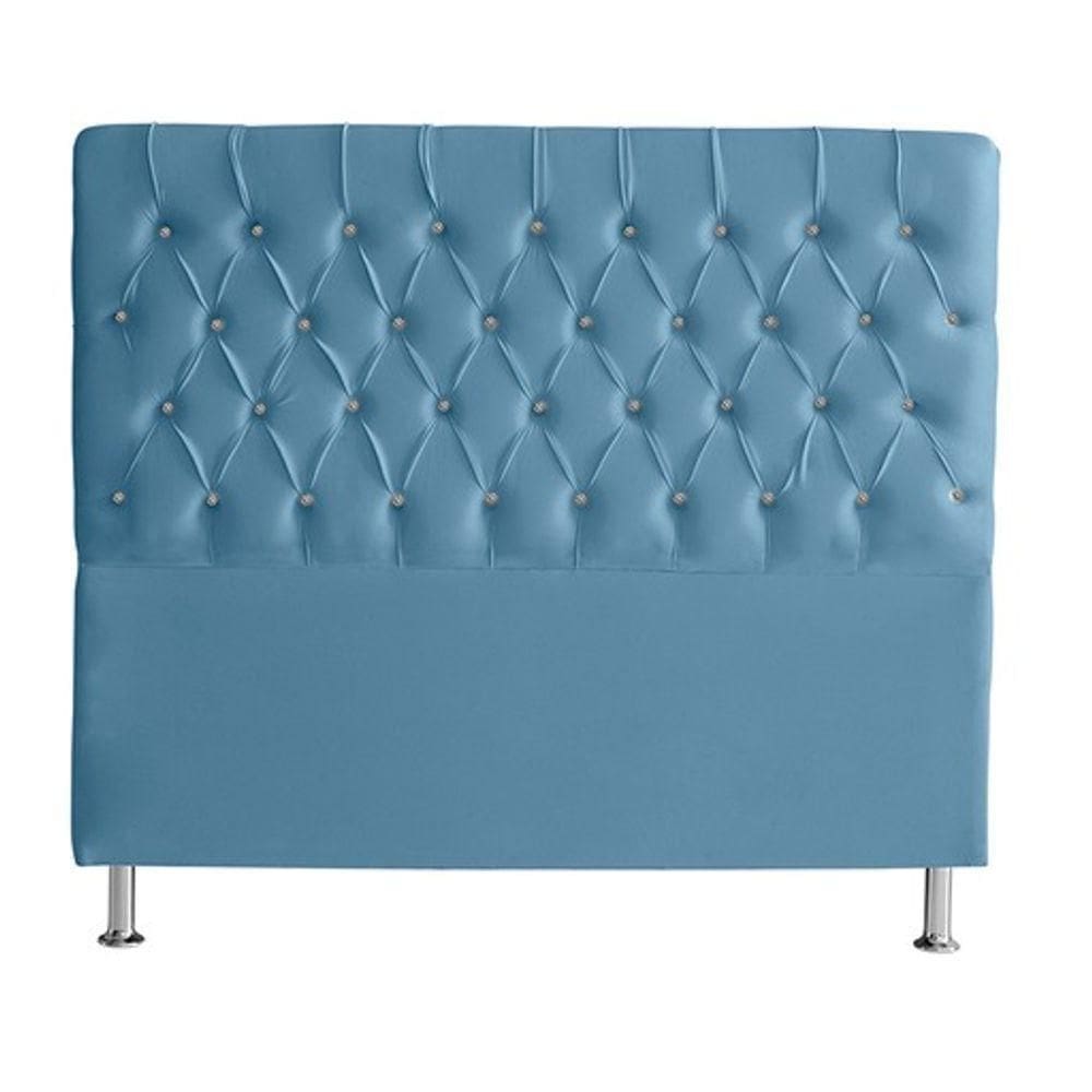 Cabeceira De Cama Box Bella Casal 140 Cm Suede Botão Cristal Azul Bebê Eli Móveis E Decoração