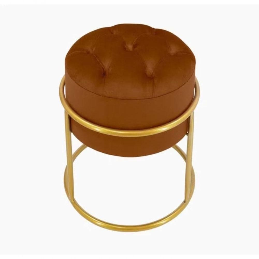 Puff Banqueta Estofado Decorativo Base De Ferro Capitonê Suede Terra Cota Eli Móveis E Decoração
