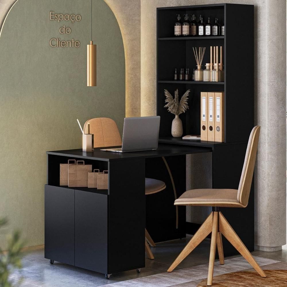 Mesa Com Estante Para Lojas Córdoba Preto