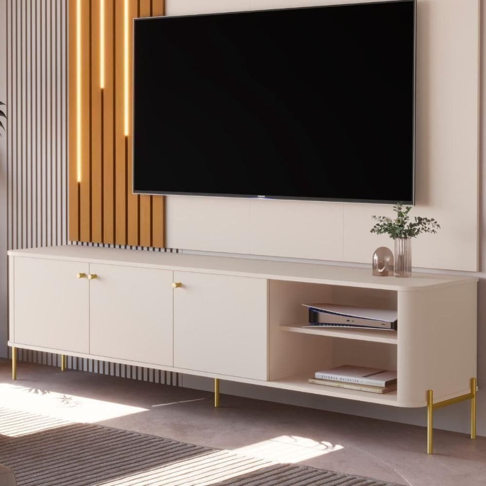 Bancada Para Tv 70 Polegadas Sven Off White Dourado