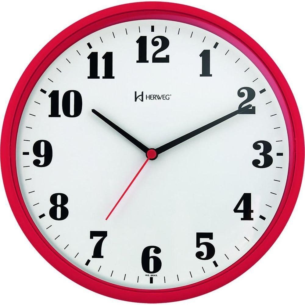 Relógio De Parede Redondo 26 Cm 6126 Herweg Vermelho