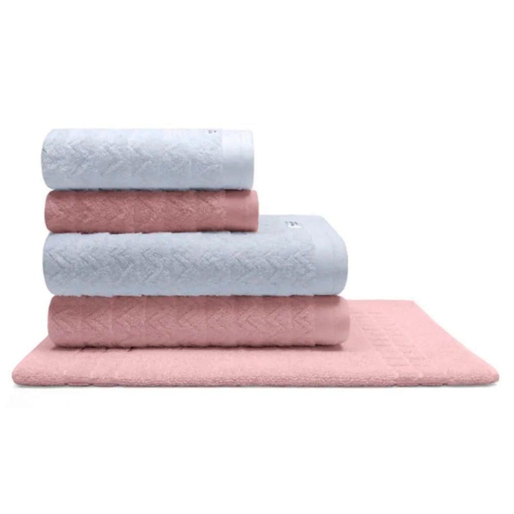 Jogo De Toalha Buettner Linea Nobre 100% Algodão Fio Penteado 5 Peças Branco E Dusty Rosê