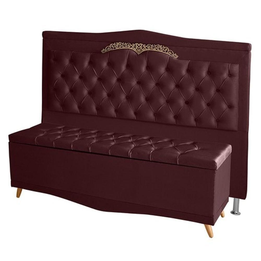 Kit Cabeceira De Cama Box E Calçadeira Baú Helena King 195 Cm Retro Capitonê Suede Bordo Eli Móveis