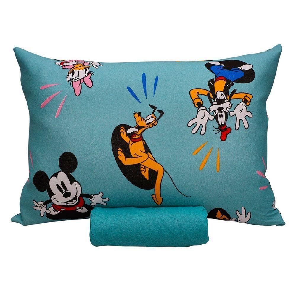 Jogo De Cama Portallar Solteiro Malha 100% Algodão Disney Mickey Feliz 2 Pçs Verde