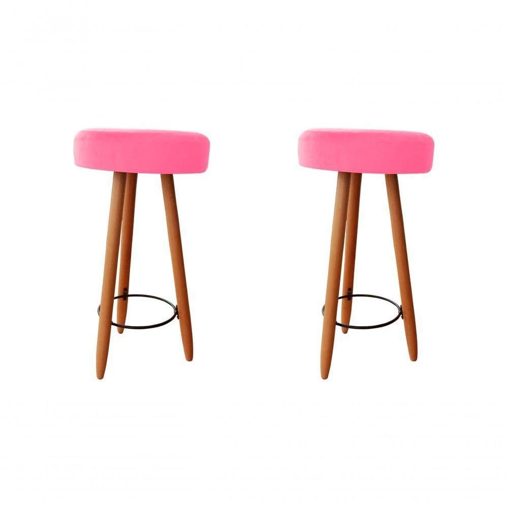 Kit Duas Banqueta Alta Para área Gourmet Balcão Pés Palito Suede Rosa Eli Móveis E Decoração
