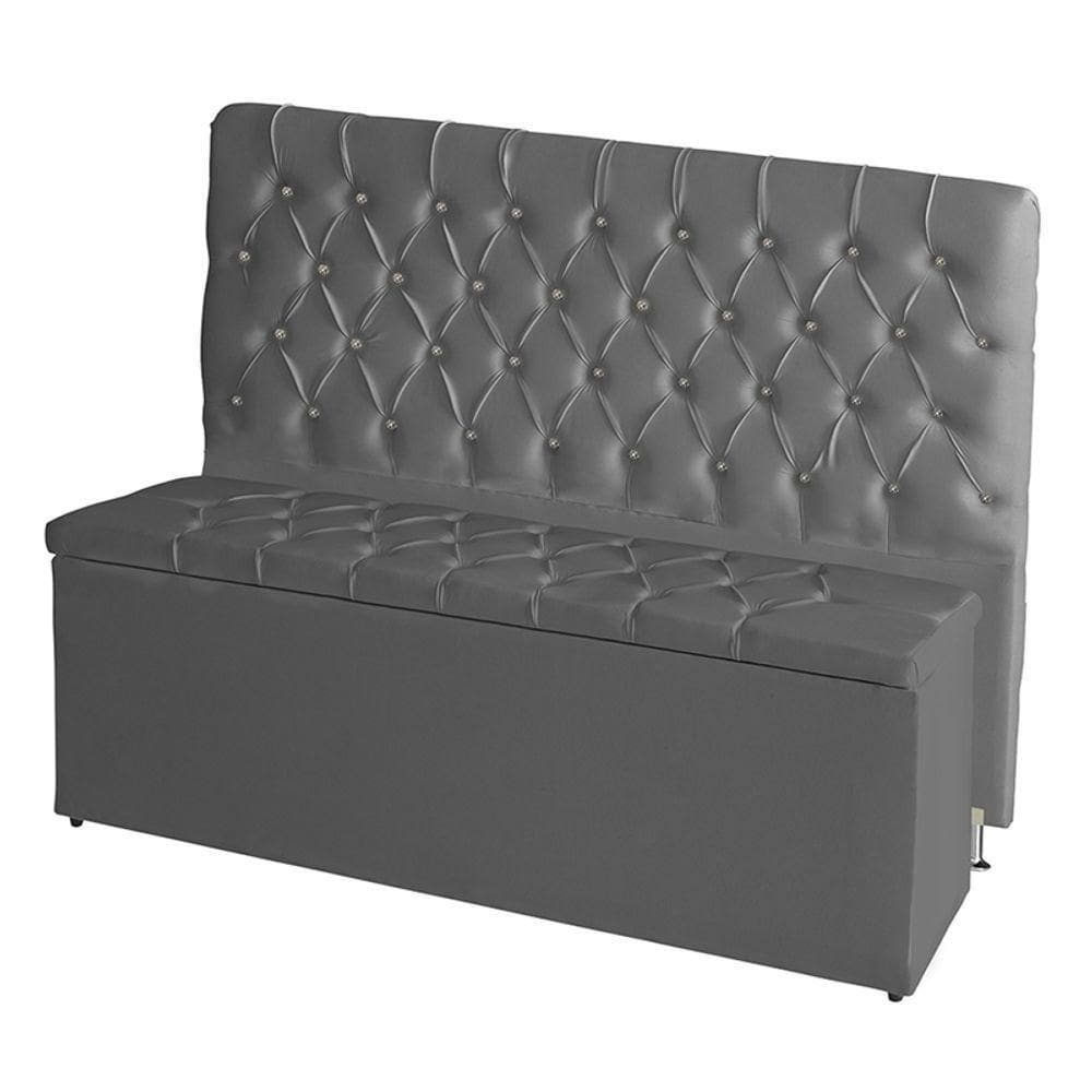 Kit Cabeceira De Cama Box E Calçadeira Baú Paris Queen 160 Cm Capitonê Courino Grafite Eli Móveis
