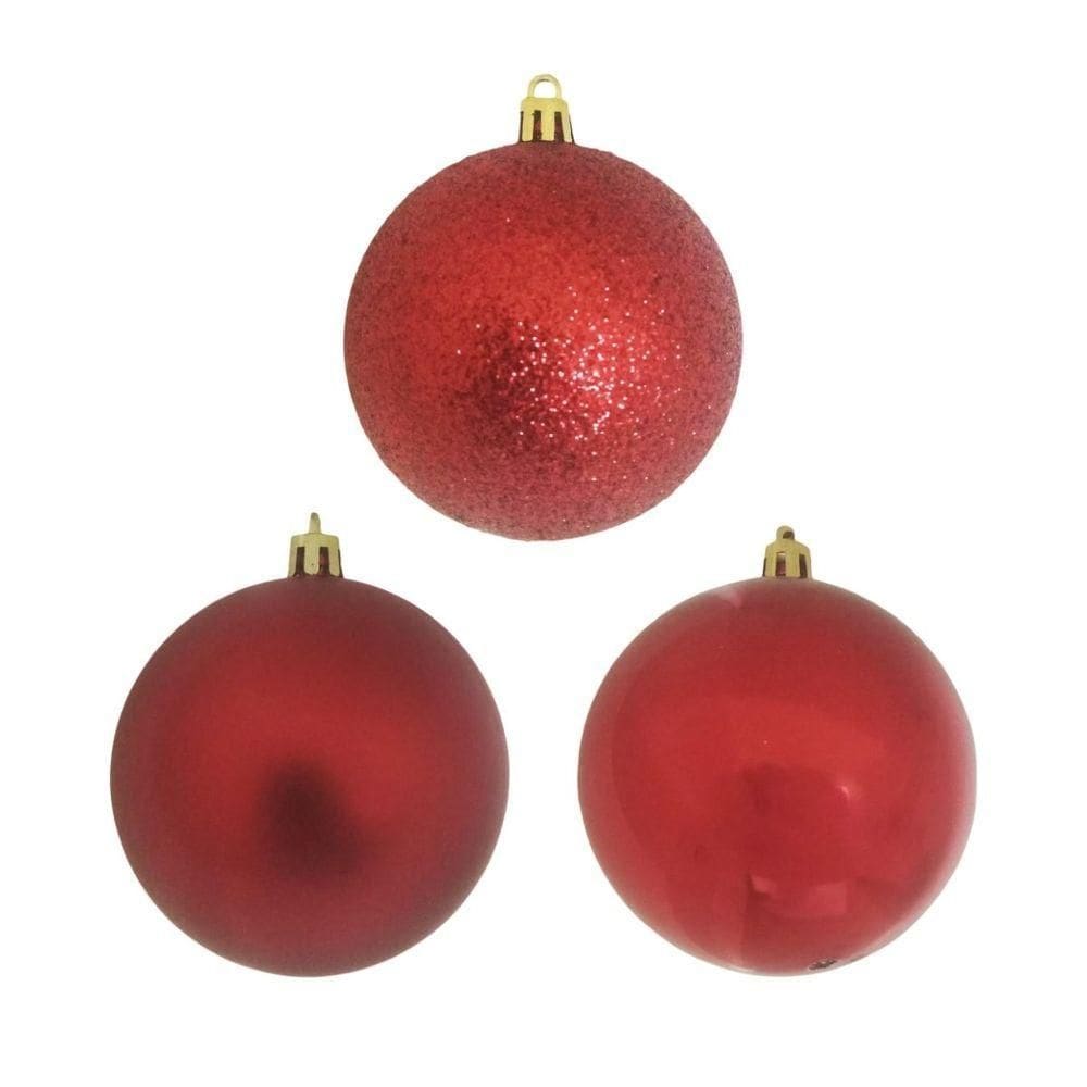 Bola De Natal Vermelha Kit Misto 8cm - 6 Unidades