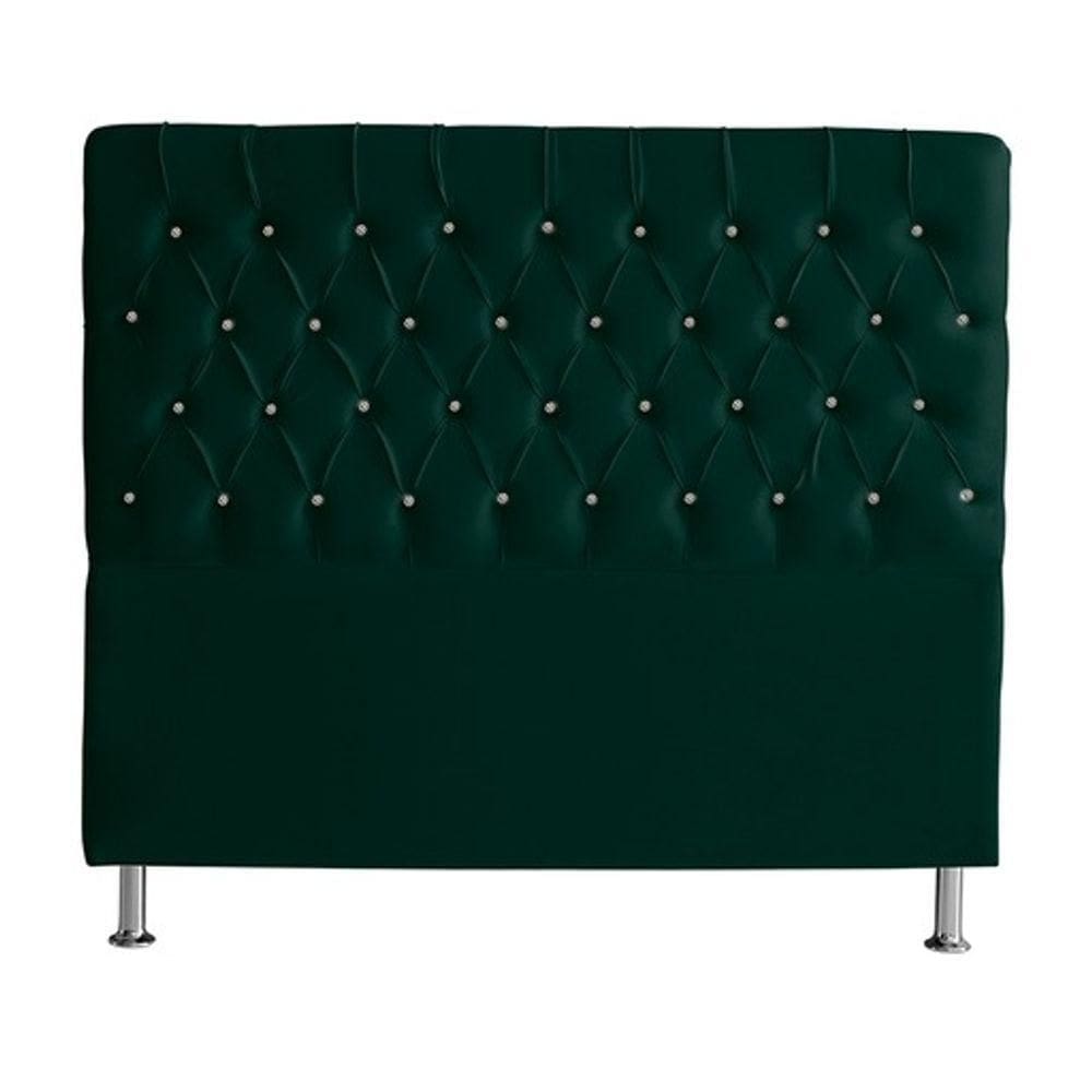Cabeceira De Cama Box Bella Casal 140 Cm Suede Botão Cristal Verde Eli Móveis E Decoração
