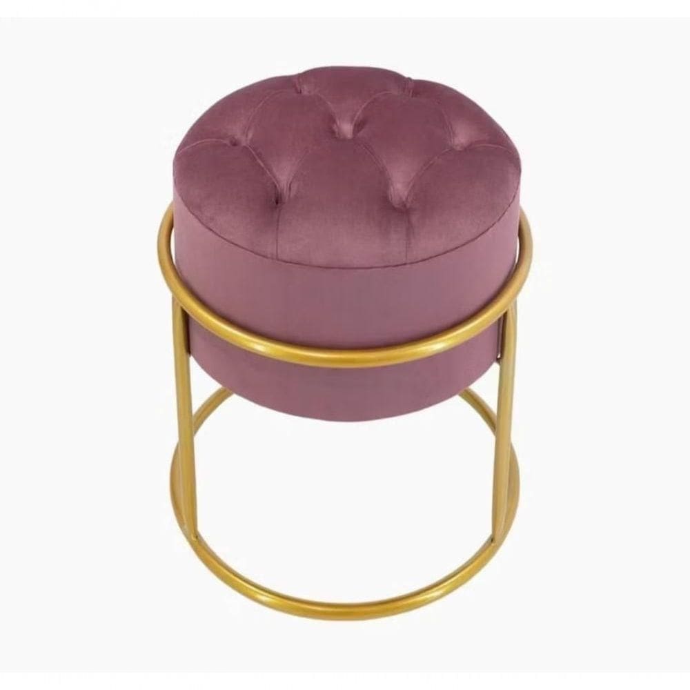 Puff Banqueta Estofado Decorativo Base De Ferro Capitonê Suede Rosê Eli Móveis E Decoração