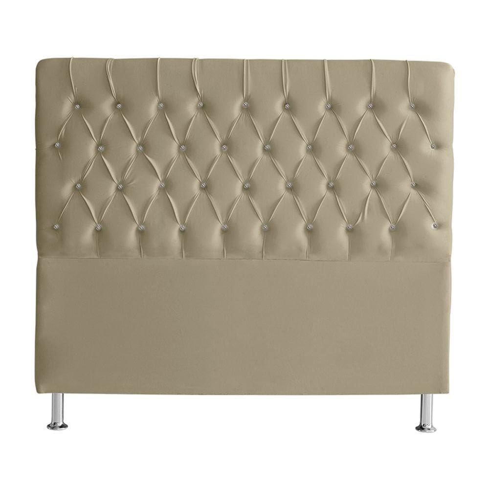 Cabeceira De Cama Box Bella Casal 140 Cm Suede Botão Cristal Bege Eli Móveis E Decoração