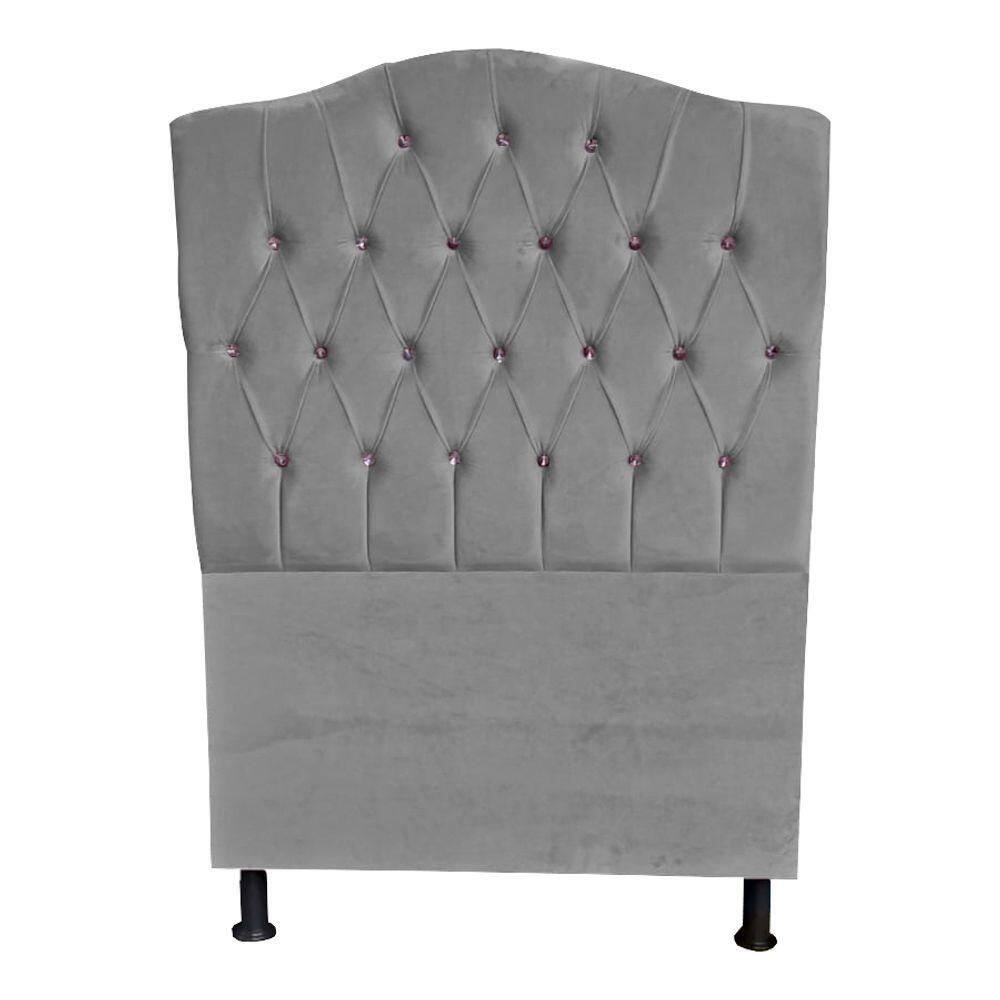 Cabeceira De Cama Box Princesa Solteiro 90 Cm Botão Strass Suede Prata Eli Móveis