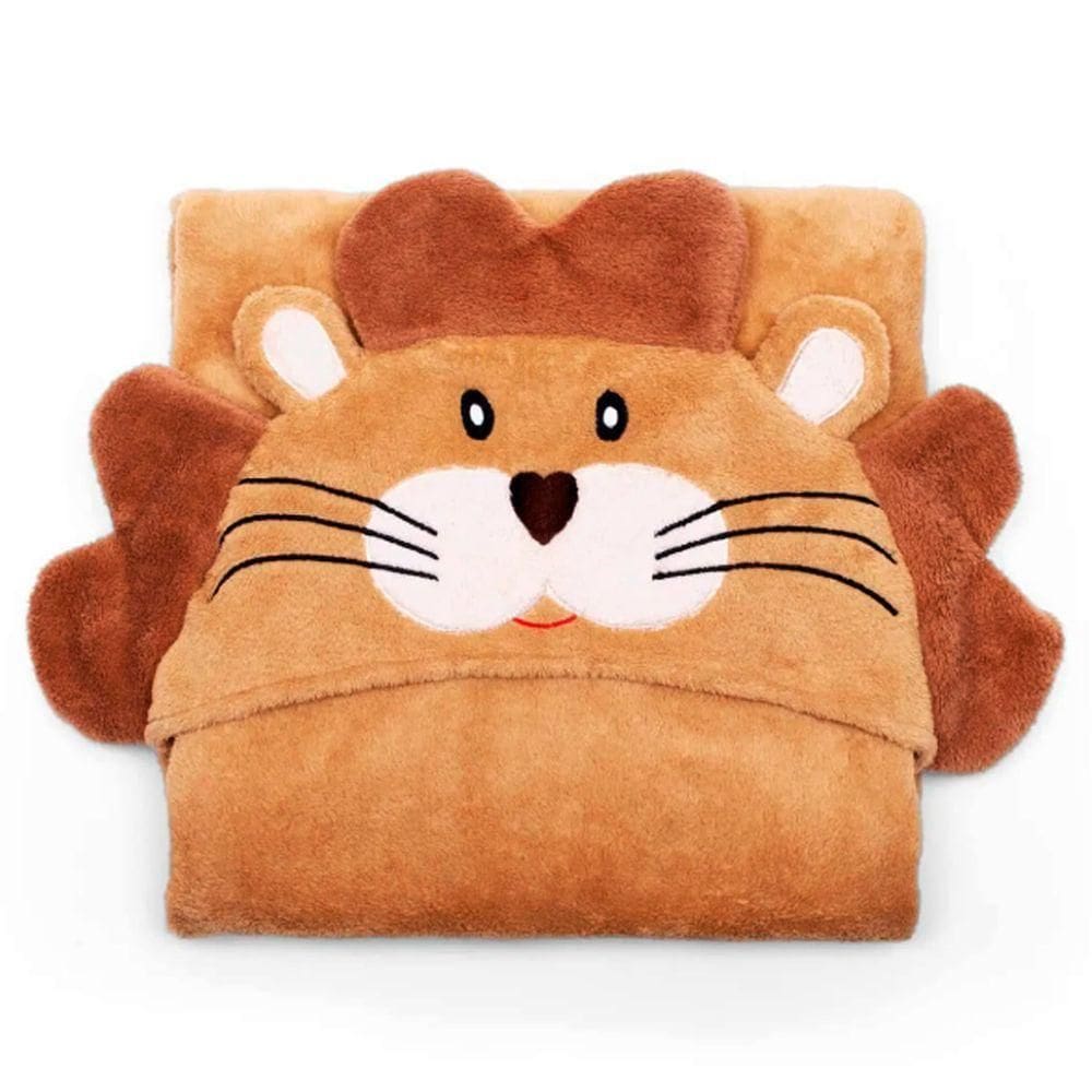 Manta Com Capuz Buettner Microfibra Infantil Leao 90cmx90cm Bege Claro