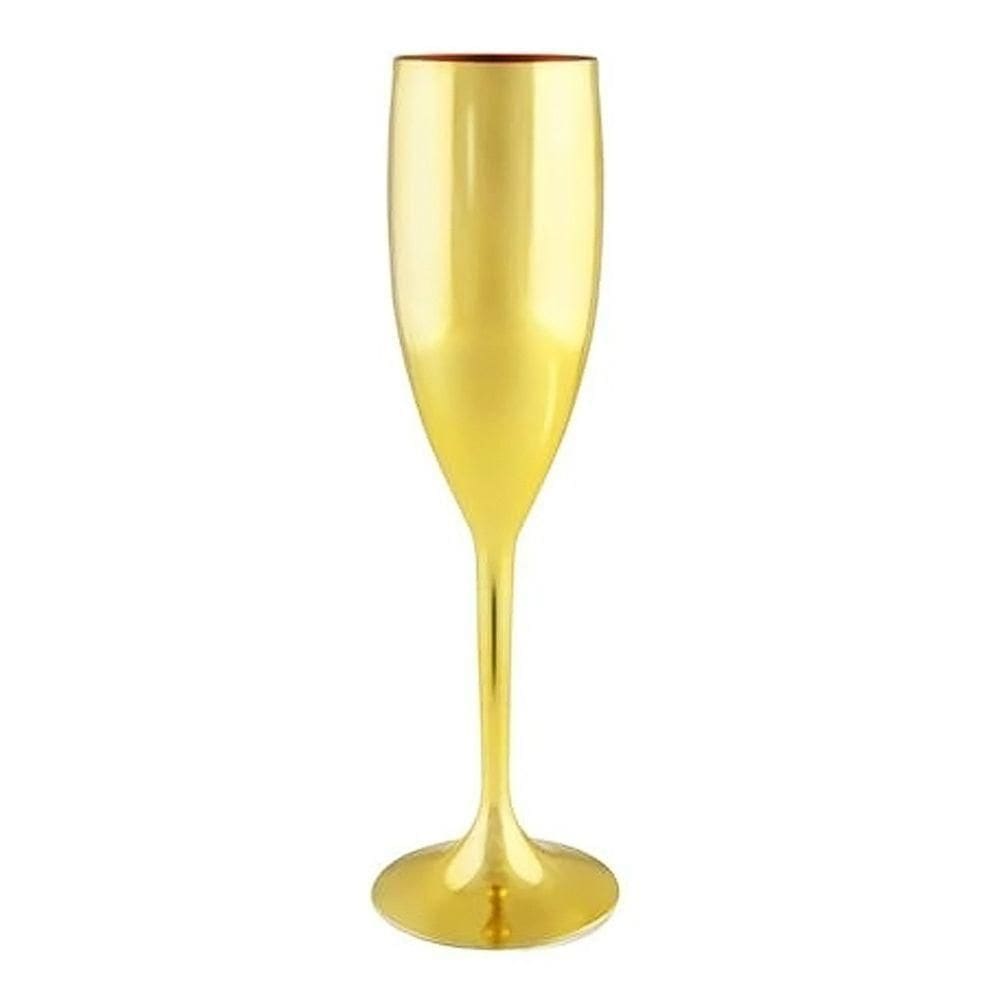 Taça De Champanhe Acrílico Metalizada Dourada 180ml