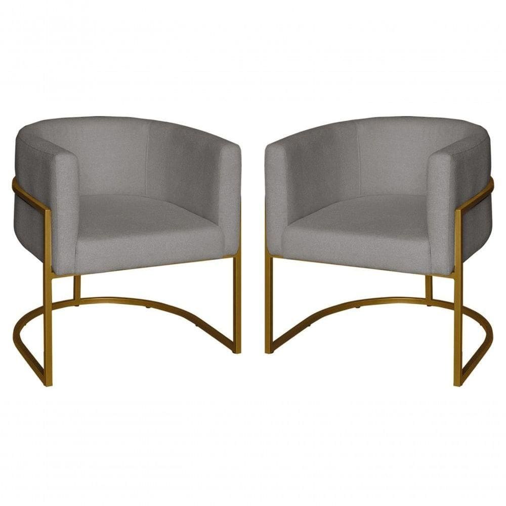 Kit 2 Poltronas Decorativa Luxo Base De Metal Dourada Escritório Recepção Sala Suede Prata Eli Móveis E Decoração