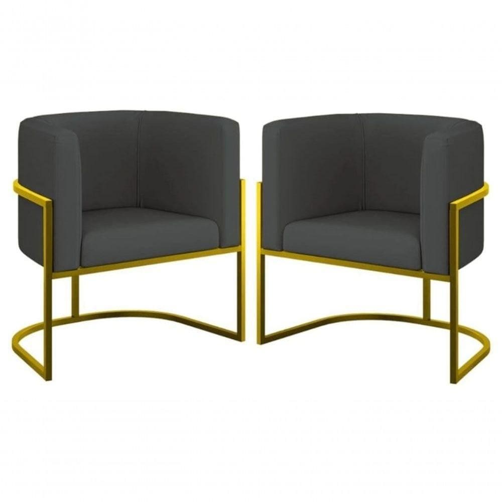 Kit 2 Poltronas Decorativa Luxo Base De Metal Dourada Escritório Recepção Sala Suede Grafite Eli Móveis E Decoração