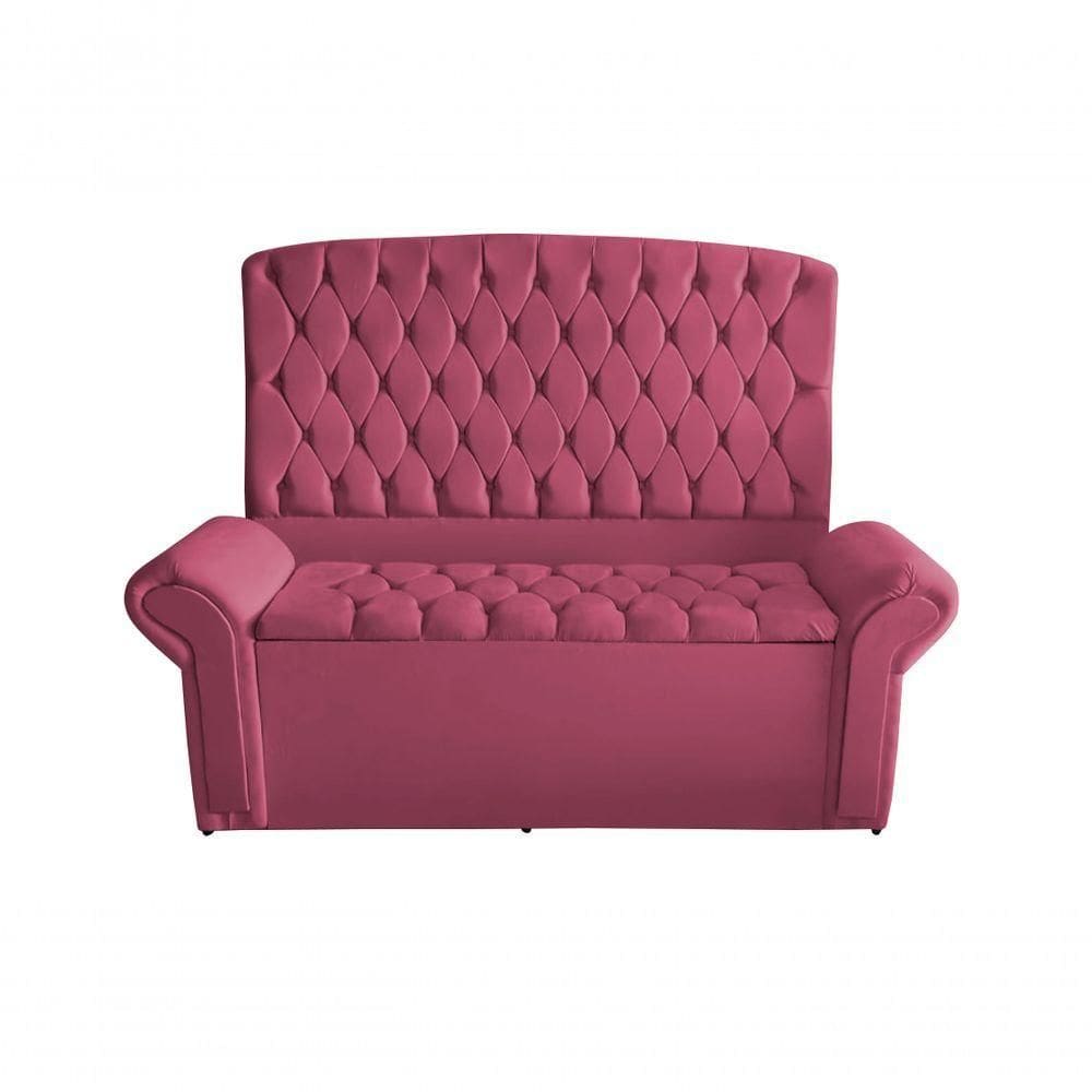 Kit De Quarto Cabeceira De Cama Box E Calçadeira Baú Dubai King 195 Cm Suede Rosa Bebê Eli Móveis E Decoração