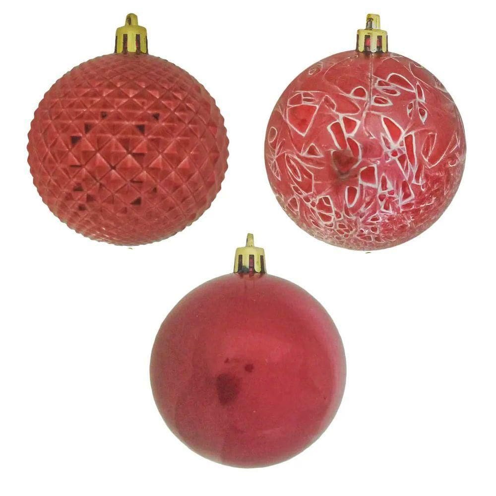Bola De Natal Vermelha Kit Misto 7cm - 12 Unidades