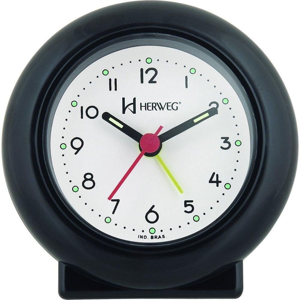 Despertador Analógico Redondo Tradicional Quartz Preto - Preto