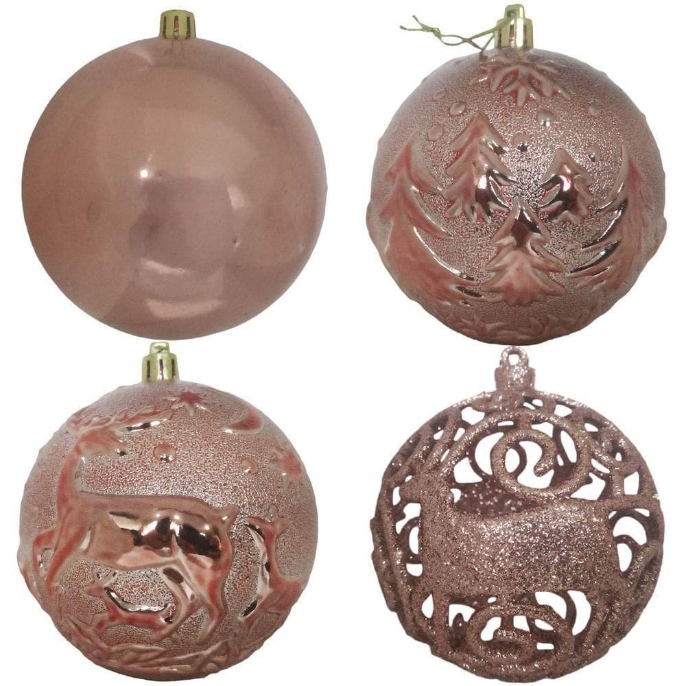 Bola De Natal Rose Rena Mista 10cm - 6 Unidades