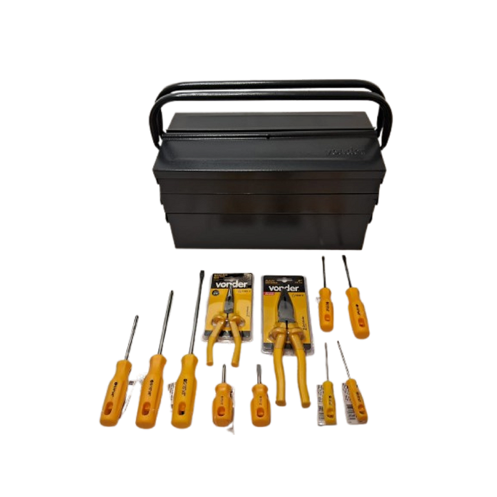 Caixa metálica 5 gavetas 40x19x20 cm + kit ferramenta VONDER