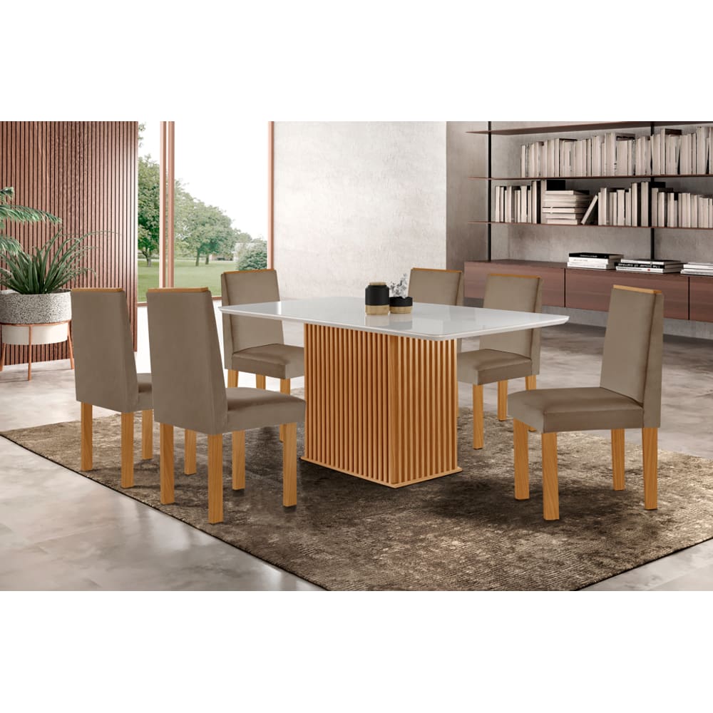 Mesa Riviera 160x90cm 6 Cadeiras Elisa LJ Móveis - Cinamomo