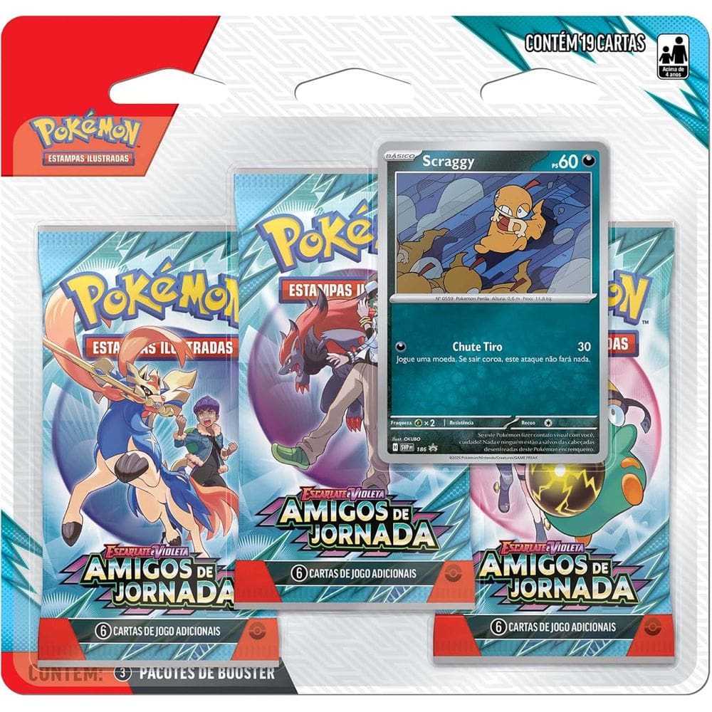 Triple Pack Pokémon Scraggy Ev9 Amigos De Jornada Copag 19 Cartas