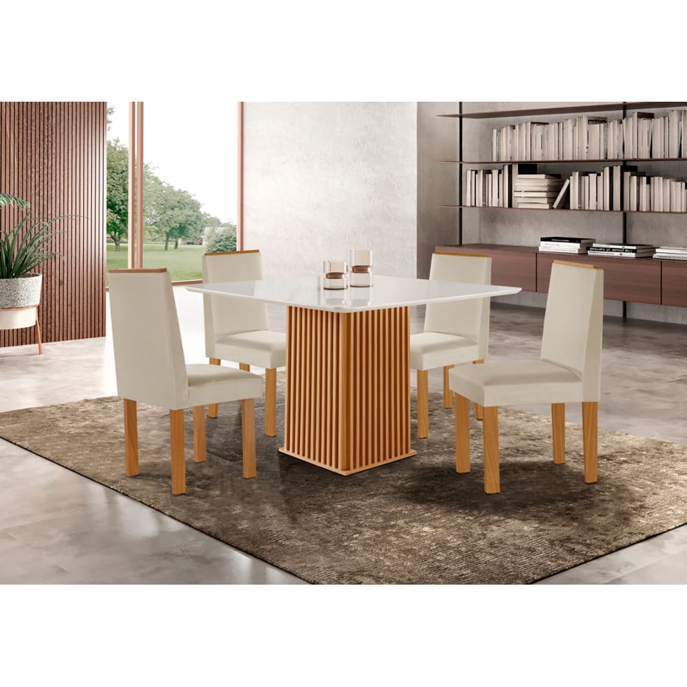 Mesa Riviera 90x90cm 4 Cadeiras Elisa LJ Móveis - Cinamomo