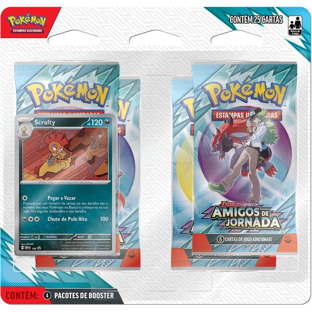 Blister Quadruplo Pokémon Scrafty Ev9 Amigos De Jornada Copag 25 Cartas