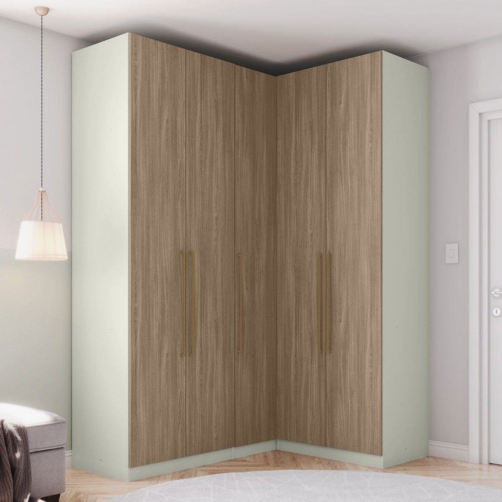 Guarda-Roupa Solteiro Modulado Seletto 5 Portas 3 Gavetas Me28 Areia/Jequitibá - Henn