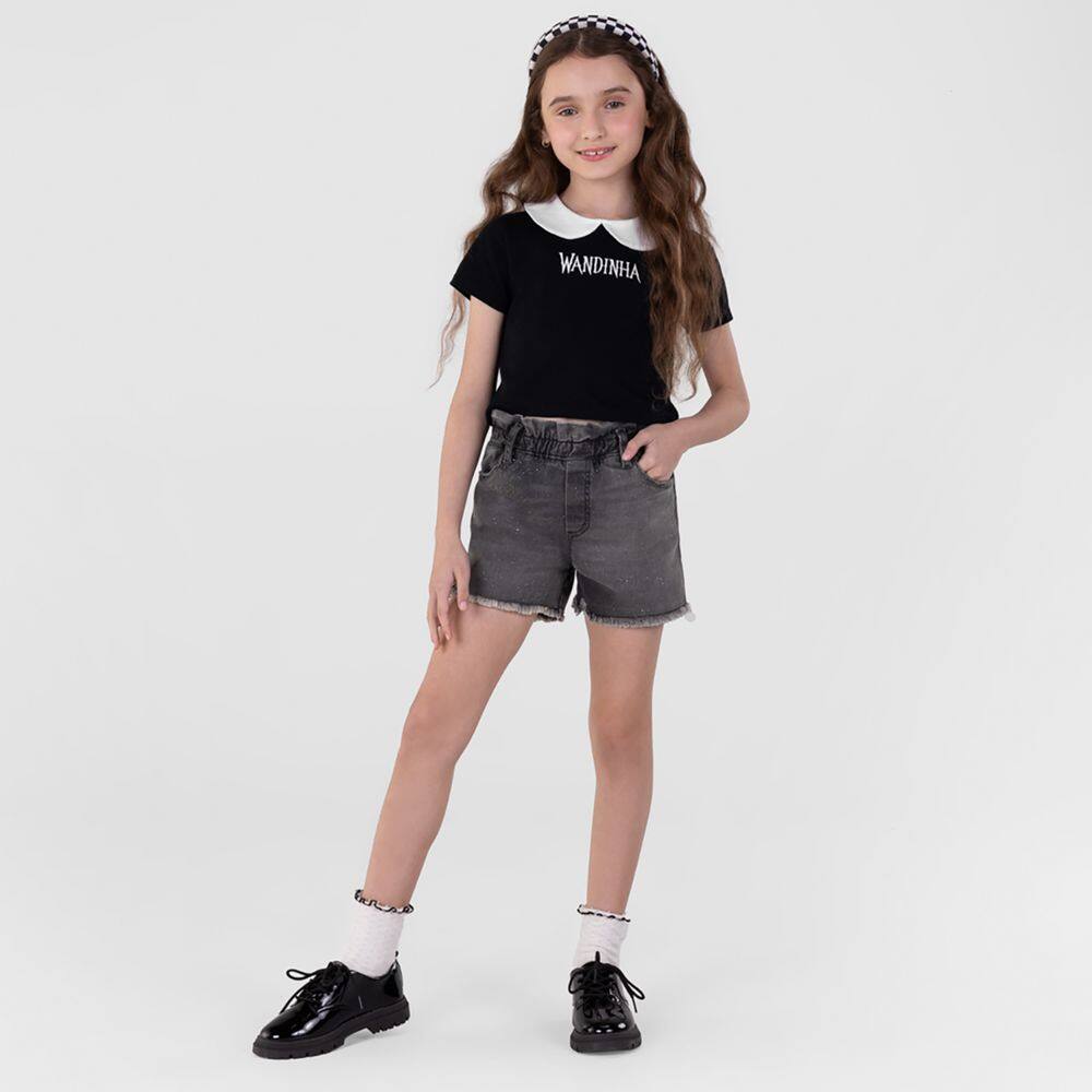 Blusa Cropped Em Cotton Wandinha Infantil Menina Brandili