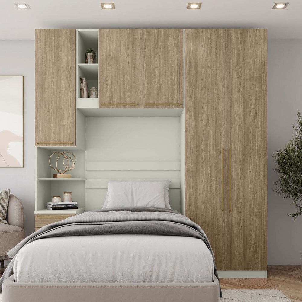 Guarda-Roupa Solteiro Modulado Seletto 5 Portas 6 Gavetas Me25 Areia/Jequitibá - Henn