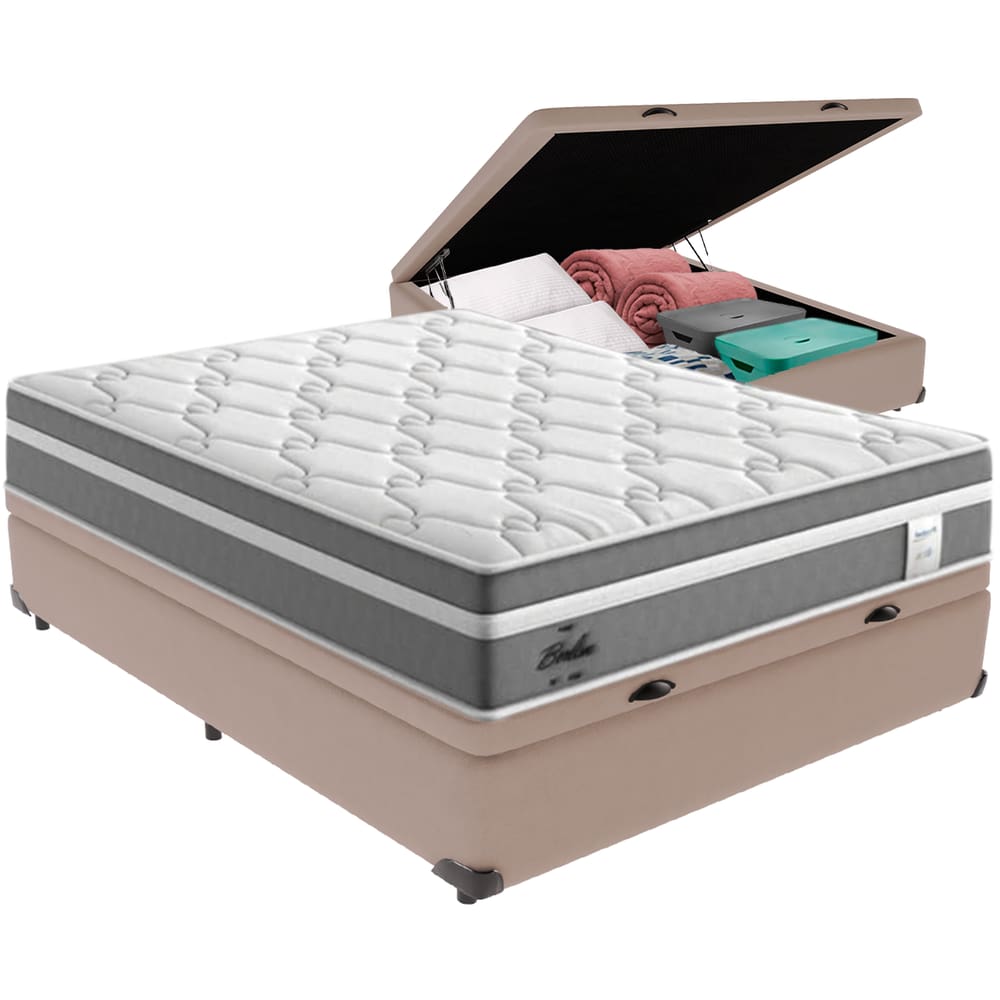 Cama Box Baú Bege e Colchão Berlim Molas Ensacadas Casal Probel
