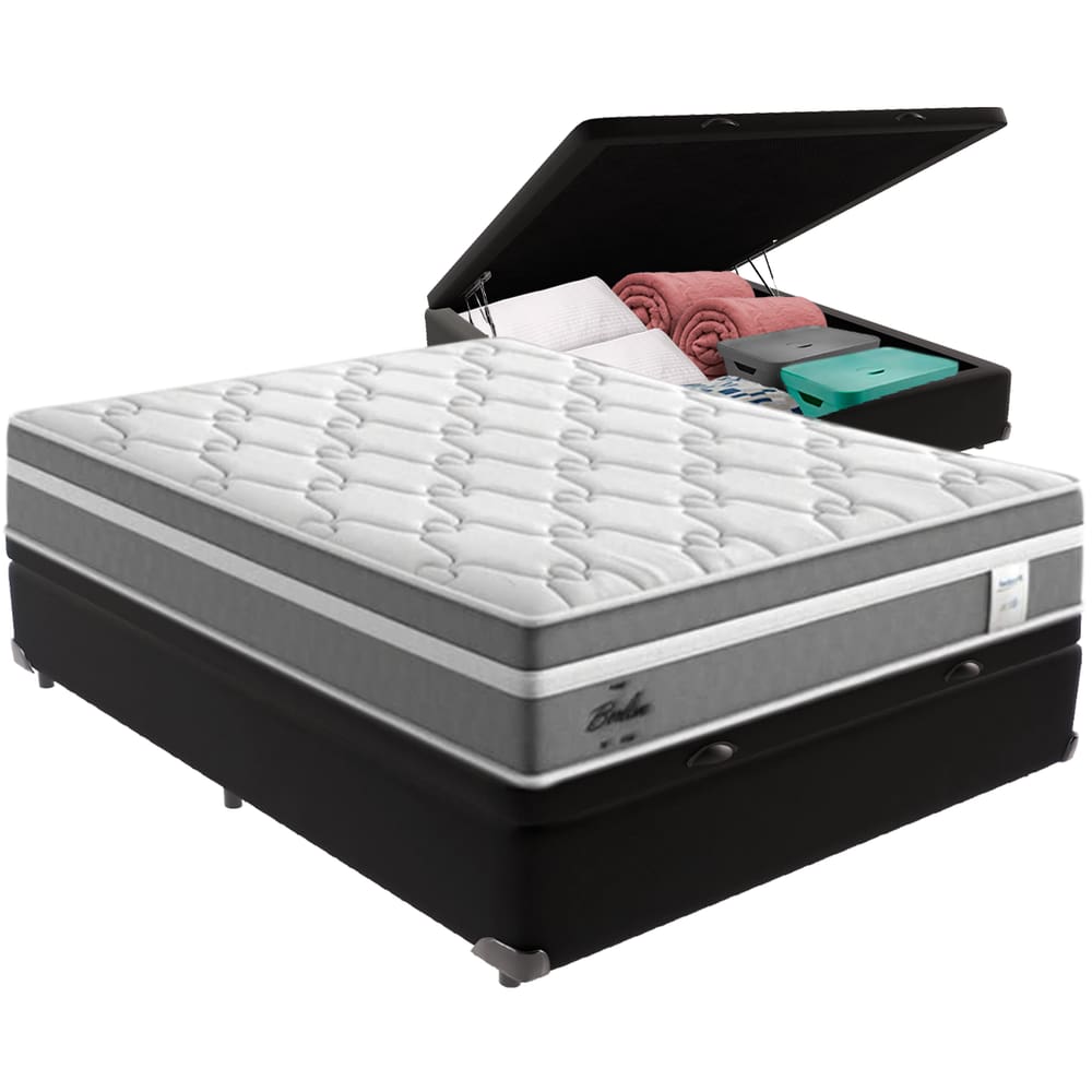 Cama Box Baú Preto e Colchão Berlim Molas Ensacadas Casal Probel