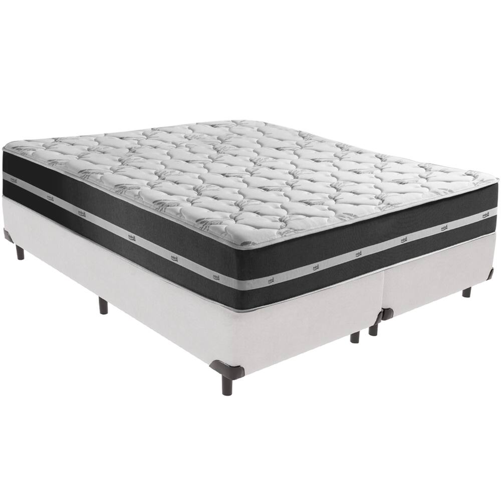 Cama Box Branco e Colchão Classic Preto Molas ensacadas Queen Anjos