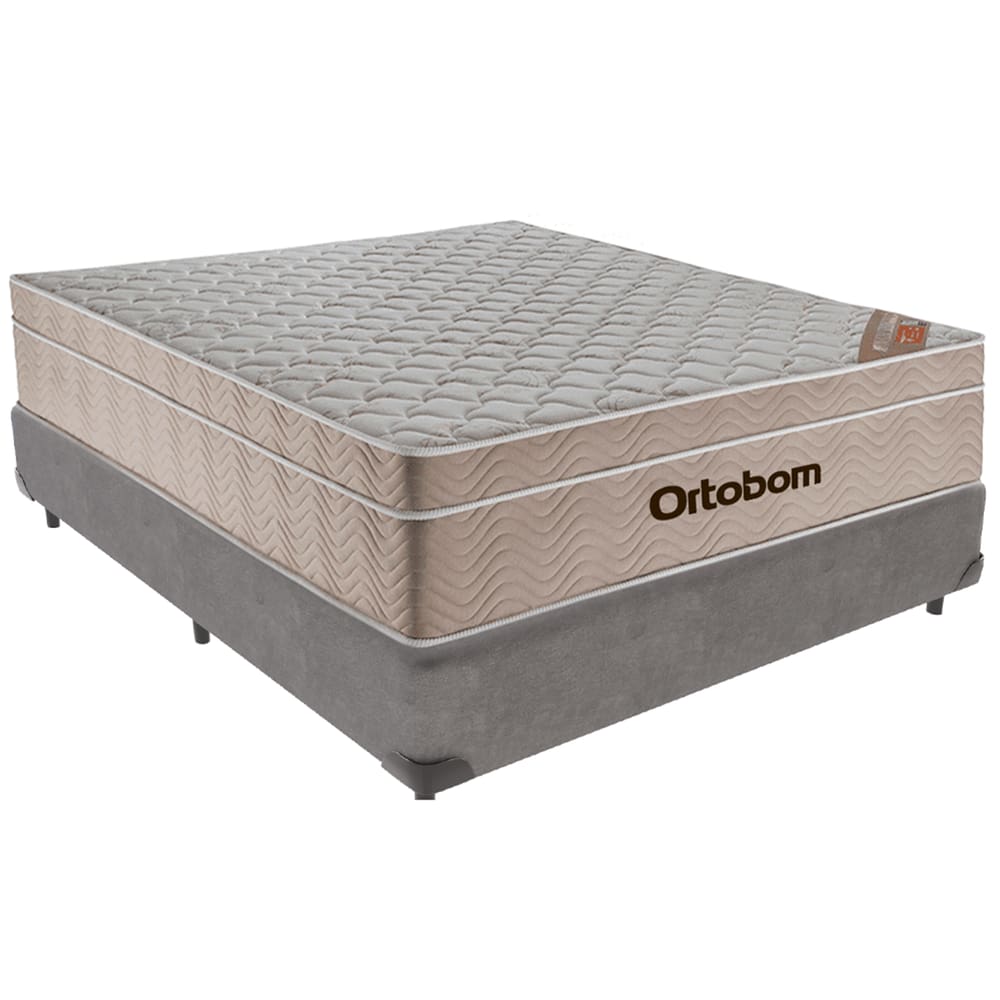 Cama Box Cinza e Colchão Airtech Spring Molas Ensacadas Casal Ortobom