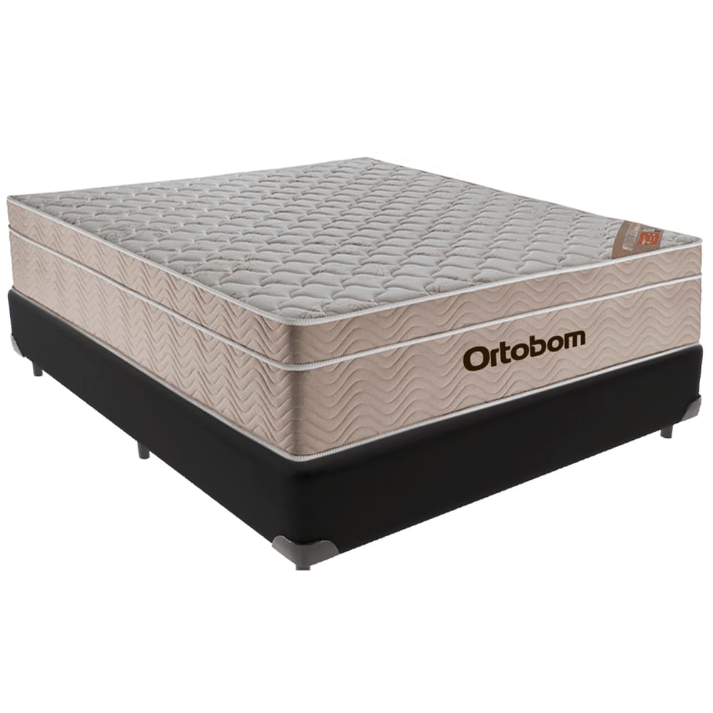 Cama Box Preto e Colchão Airtech Spring Molas Ensacadas Casal Ortobom