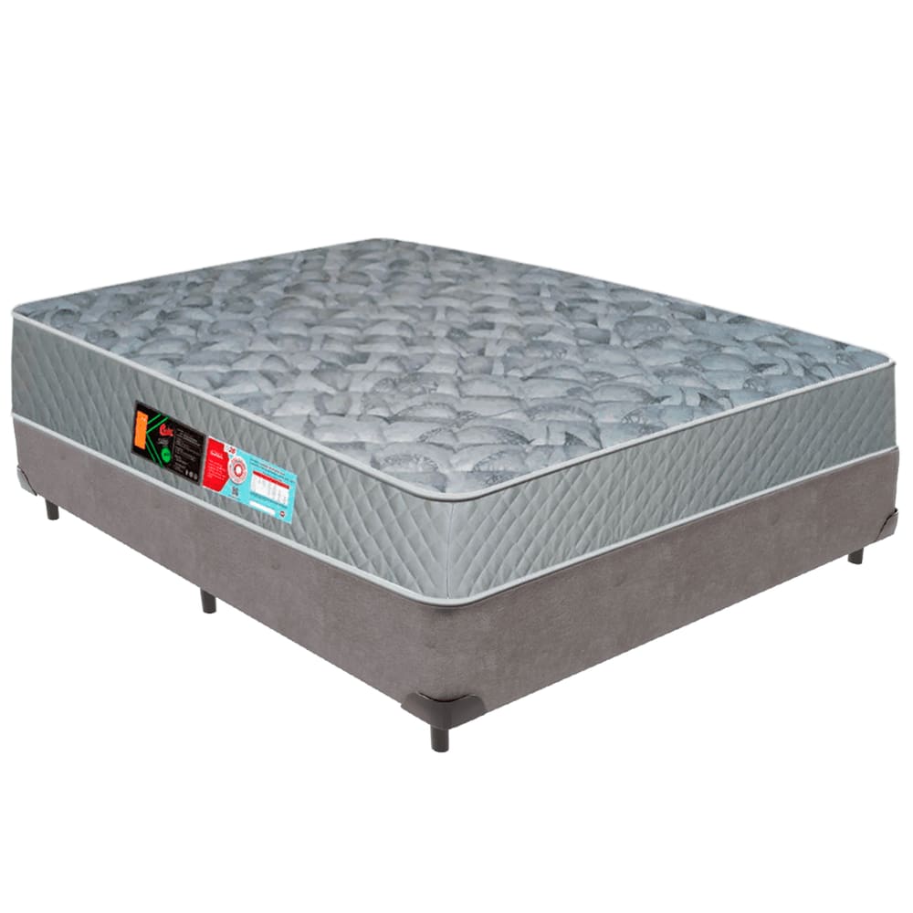Cama Box Cinza e Colchão Sleep Max D33 Casal Castor