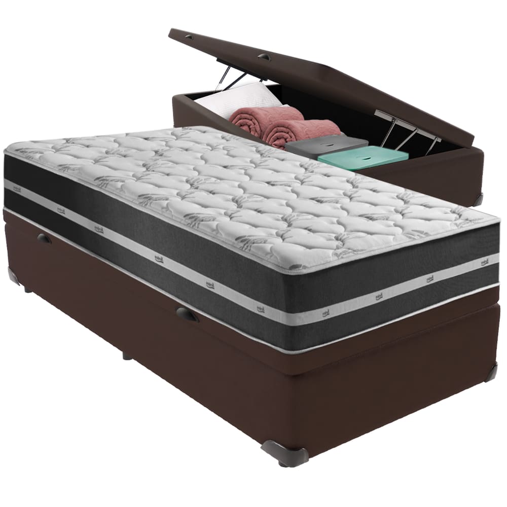 Cama Box Baú e Colchão Classic Preto Molas ensacadas Solteiro Anjos