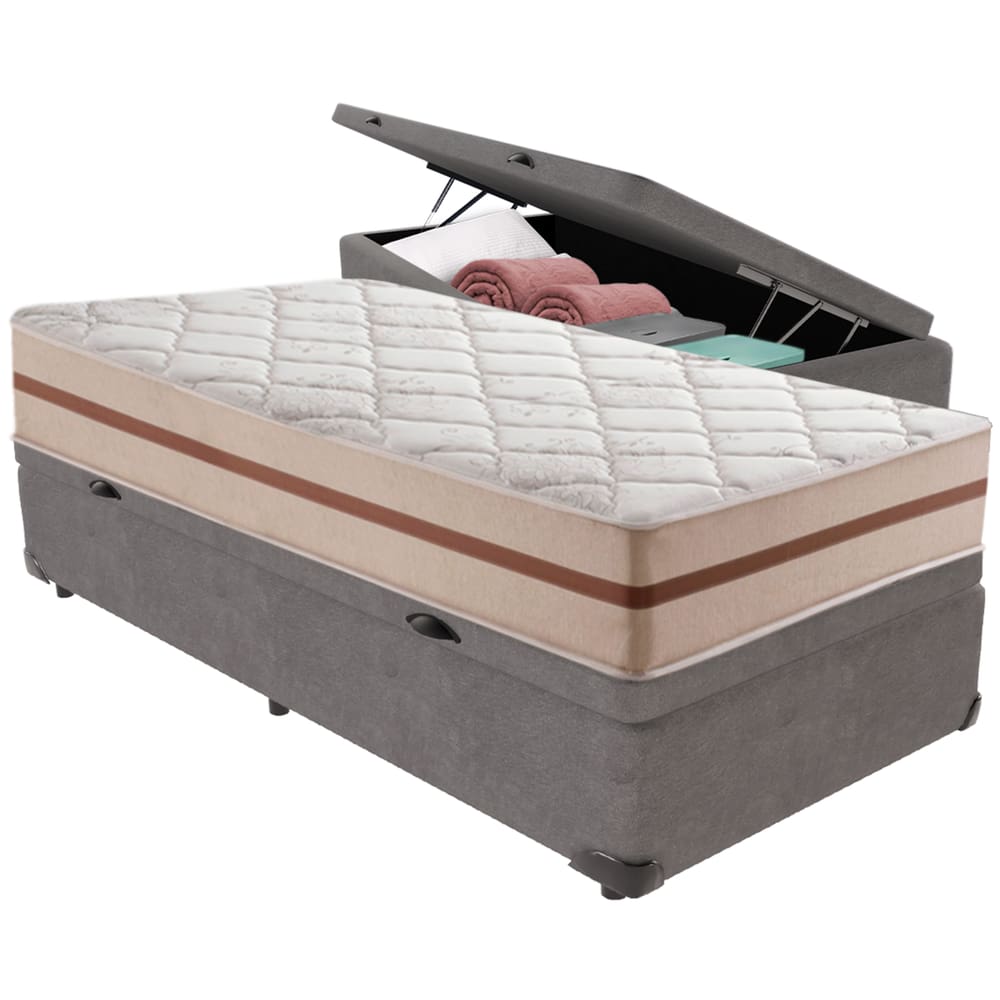 Cama Box Baú e Colchão Classic 22 cm Molas ensacadas Solteiro Anjos