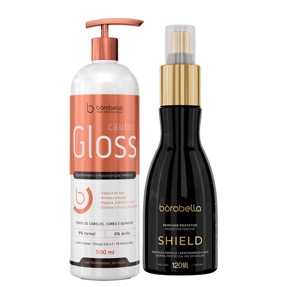Kit Cauter Gloss 500ml e Shield Protetor Térmico Bórabella