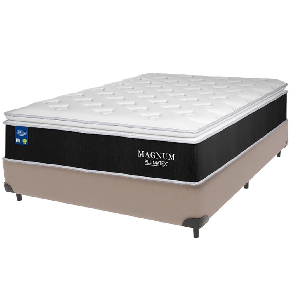 Cama Box Bege e Colchão Magnum Molas Ensacadas Casal Plumatex