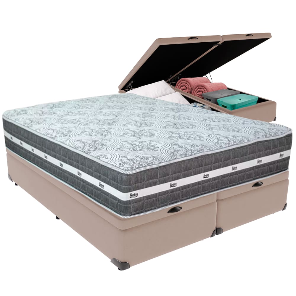 Cama Box Baú e Colchão Black Graphite Molas Ensacadas Queen 158x198X32 Anjos