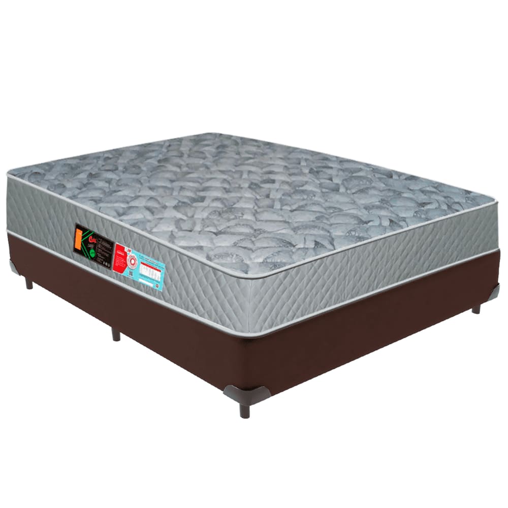 Cama Box Marrom e Colchão Sleep Max D33 Casal Castor