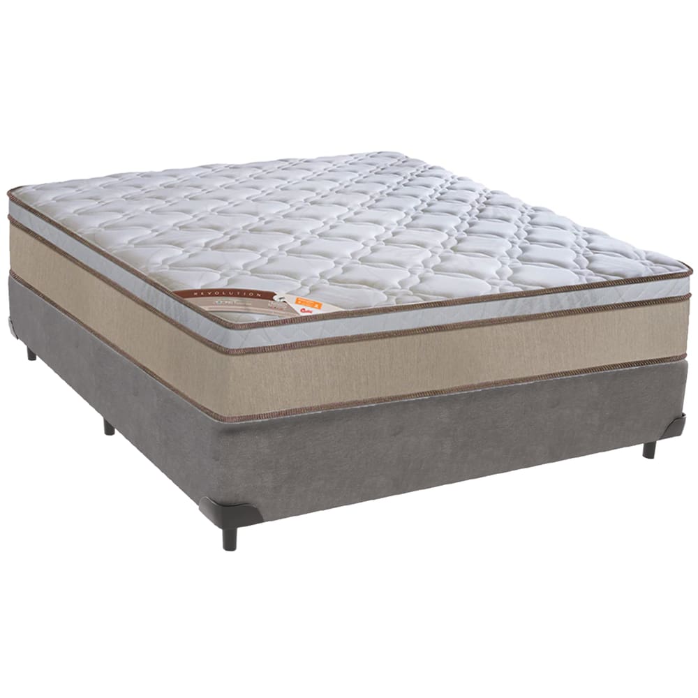 Cama Box Cinza e Colchão Revolution Tecnopedic Molas Casal Castor