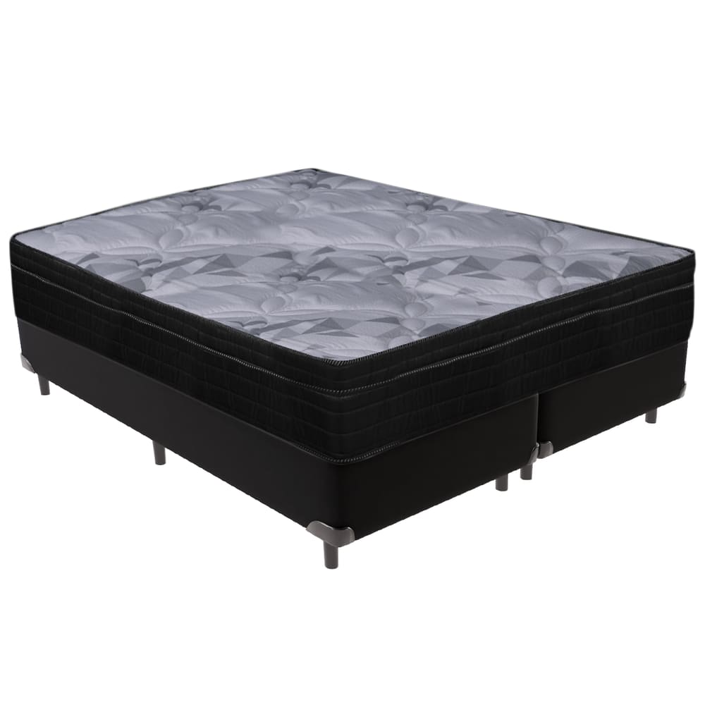Cama Box Preto e Colchão Airtech Pampa Molas ensacadas Queen Ortobom
