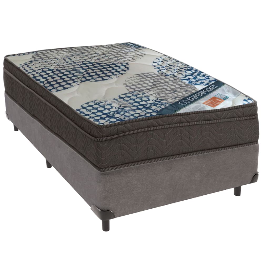 Cama Box Cinza e Colchão ISO  Molas Ensacadas Solteiro Ortobom